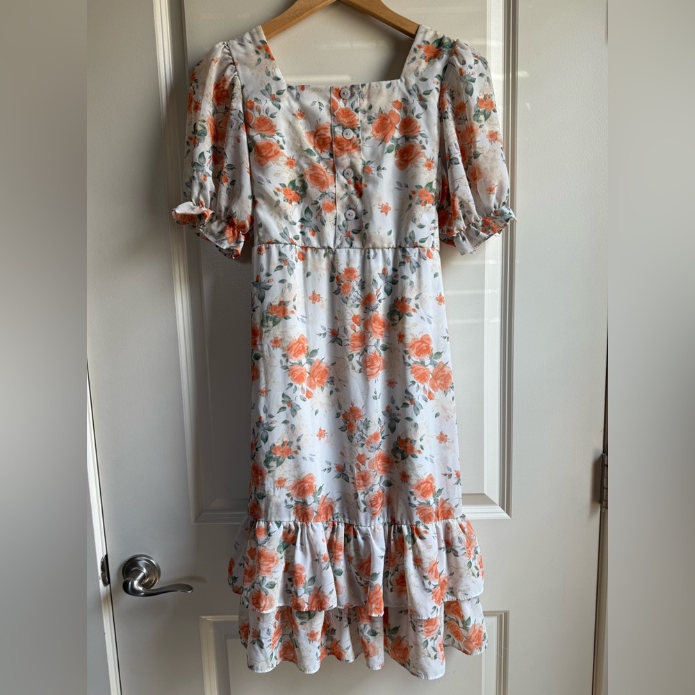 Bow Berry Floral Button-Up Dress with Ruffle Hem Women’s Size Small EUC